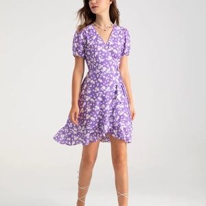 Commense Mauve Sweetheart Floral Ruffle Side Tie Dress XS NWT